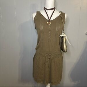 Boho Indie Khaki Knit Mini Dress